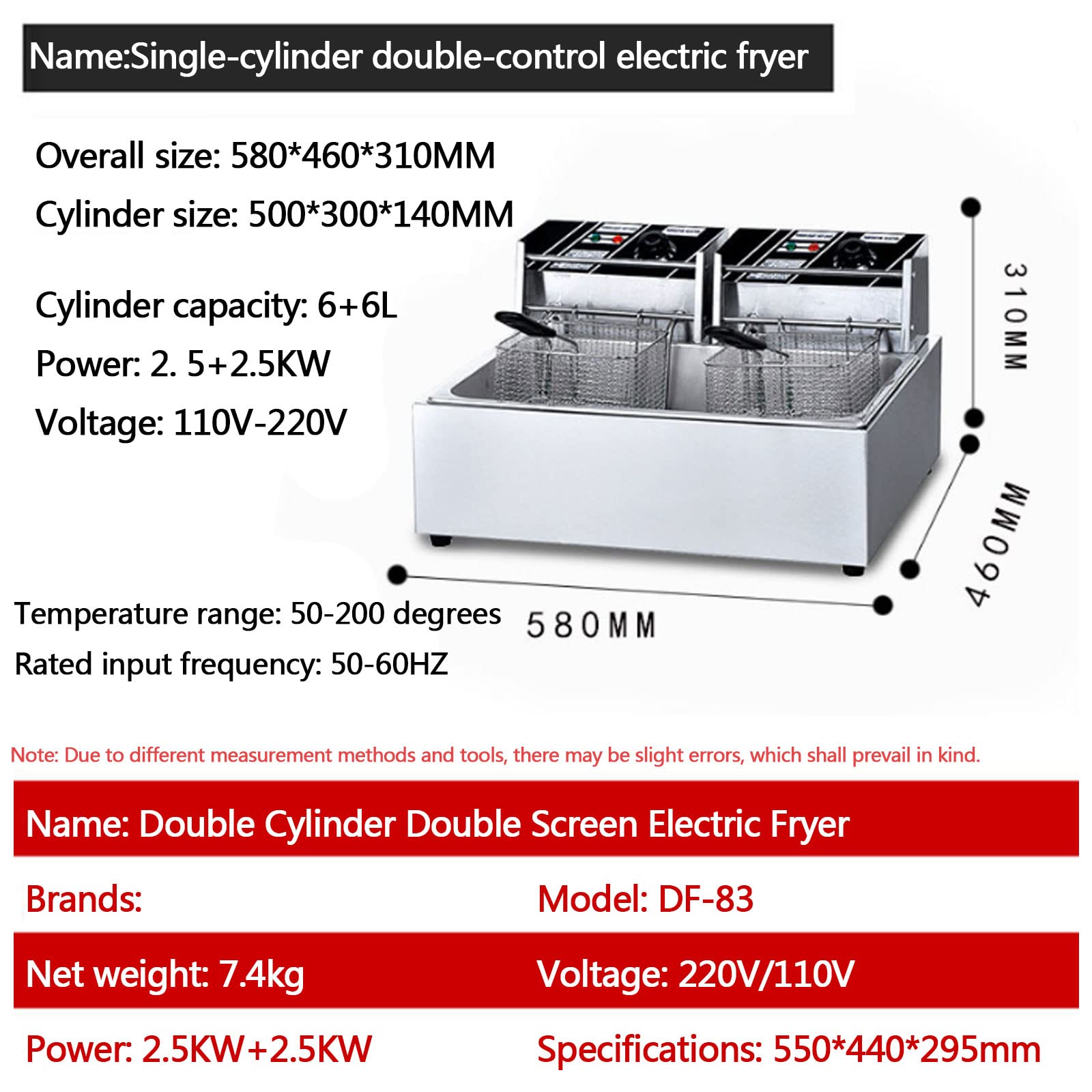 Amazon.com: Stainless Fat Fryer 6L 12L Commercial Deep Fryer